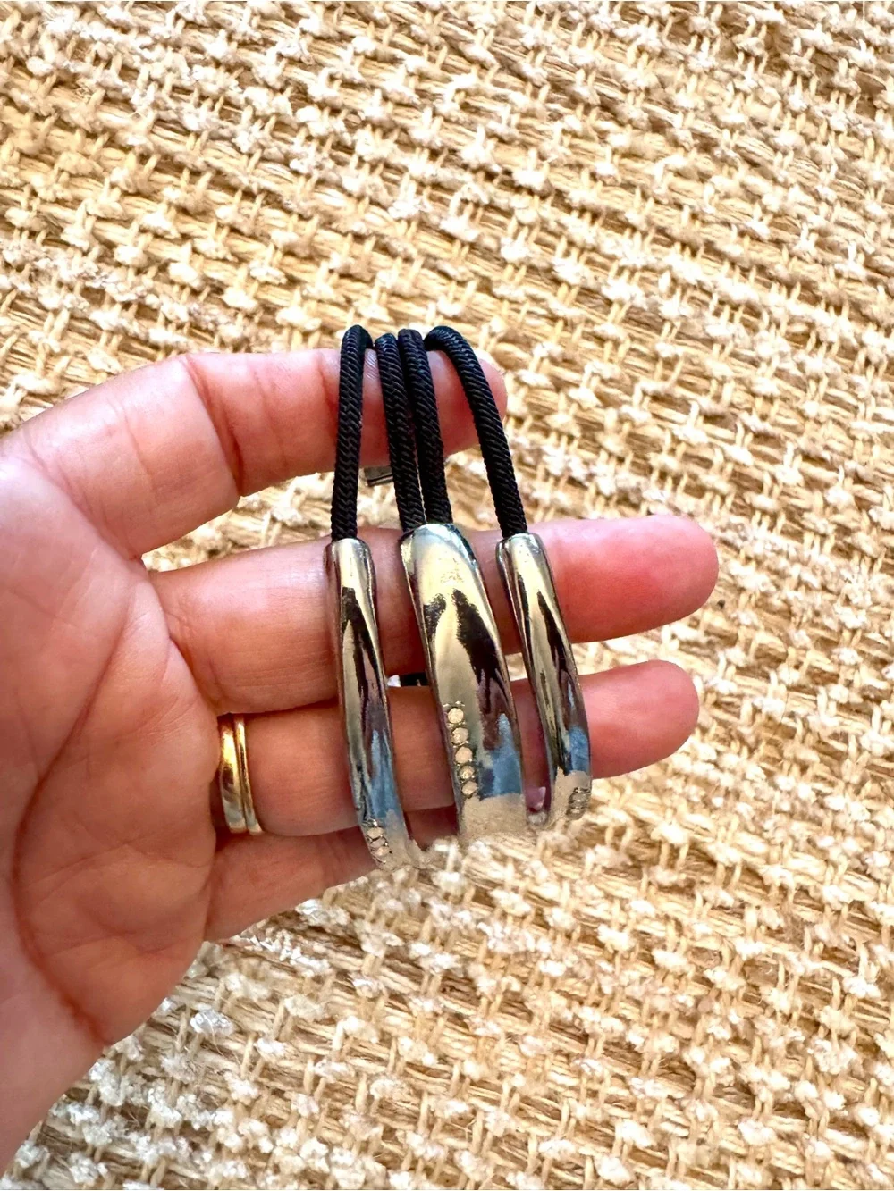 Chico’s Black Cord Silver Tone Rhinestone Triple Strand Bracelet Edgy Mondenist